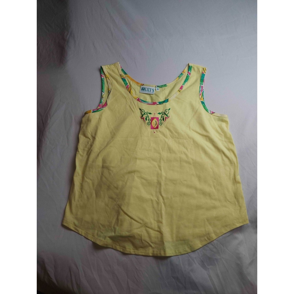 Vintage 80s 90s Lily's of Beverly Hills Tank Top Medium Yellow Retro Grandmacore